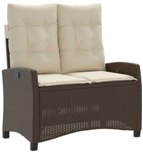 vidaXL Gartenbank Verstellbar mit Kissen Braun Poly Rattan