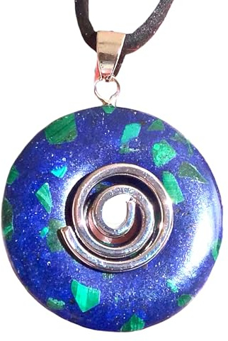Steinfixx® - Premium Azurit-Malachit Donut synth. optional als Kette mit Silber- oder Goldanhänger und 80cm Lederband | Heilstein | Edelstein | Chakra-Stein