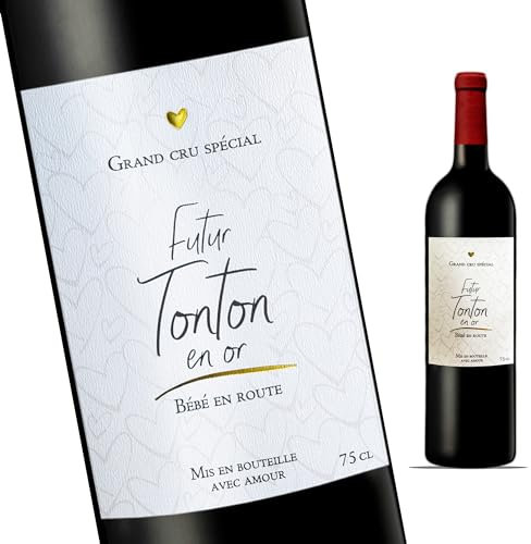 Etiquette Bouteille de Vin d'annonce de Grossesse - Futur Tonton en or - Grand Cru Spécial - Annonce future naissance pour Tonton