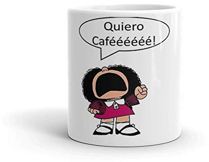 TYCLTY Mafalda, Coffee, Coffee - Tazas de café de cerámica blanca de 325 ml con mango en forma de C, cómodas para sostener, waYanl-357, BZ305