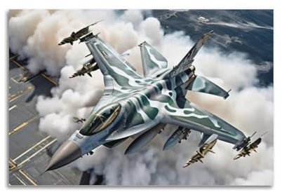 Fighter Jet Poster F16 Kampf gegen Falke, Kampfflugzeug, dekoratives Gemälde, Leinwand, Poster, 30 x 45 cm