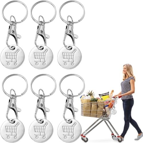 6-Piece Metal Supermarket Trolley Coin Keyring - Removable Shopping Trolley Coins