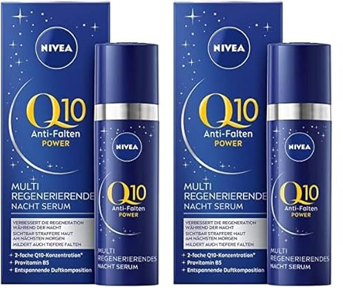 NIVEA Q10 Anti-Falten Power Multi Regenerierendes Nachtserum, Anti-Falten Serum für die Nacht, Gesichtsserum mit Provitamin B5 und Q10 (30 ml) (Packung mit 2)
