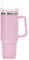 hssopa Gobelet avec poignée, gobelet isotherme avec paille et anse - Double paroi en acier inoxydable - Pour boissons chaudes et froides - Avec paille (rose clair, tasse de 100 g)
