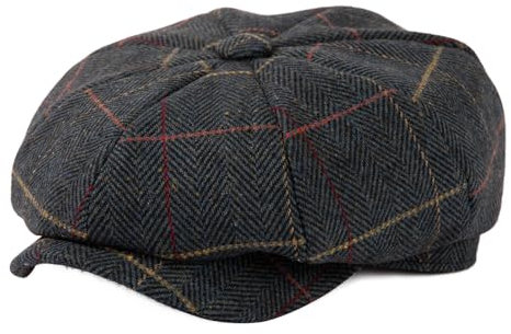 TOP-EX L/XL/XXL Merinowolle Schiebermuetze Herren 8 Panel Peaky Fischgräten Tweed Retro Schiebermütze Schlägermütze Gatsby Cap Warme Wintermütze Vintage Golf Fahrermütze Plaid Navy Blau XL