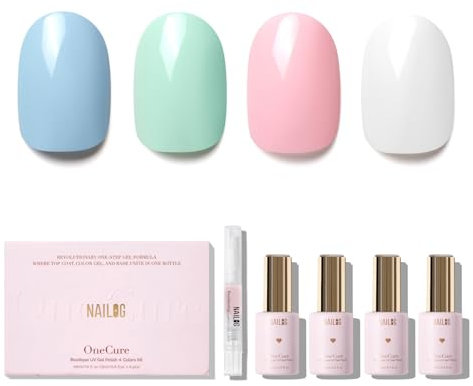 NAILOG Gel Nail Polish Set - 4 Colors Top Coat Color Gel Base 3-In-1 Soak Off UV Gel Polish Kit for Home DIY & Birthday Gifts for Women,Pastel Paradise