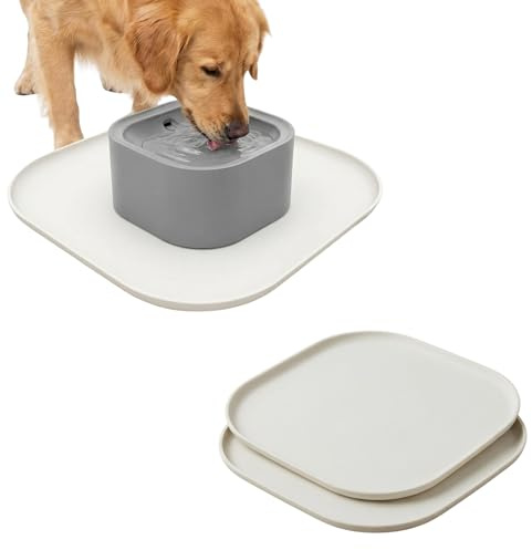 2-delat set vattentätt silikonfoder för hundar och katter, kvadratisk foderbricka, halkfri, lätt att rengöra matskålsunderlägg, livsmedelssäker (grädde, 26 cm x 26 cm)