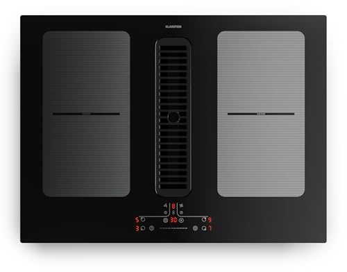 Klarstein Full House Vitrocerámica con Extractor - 70cm, 4 Zonas Inducción, 7335W Boost, Zonas Flex, Control Táctil, Temporizador, Bloqueo Infantil, Campana Integrada, Clase A, Black