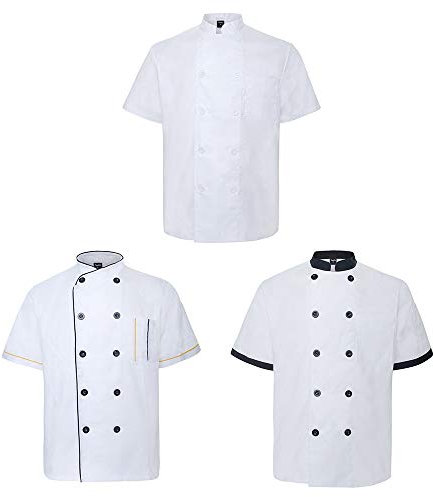 TopTie 3 Chaquetillas Cocinero Hombres & Mujeres Chaquetas Cocina Manga Corta Chef Uniforme Ropa para Hostelería Restaurante Blanco