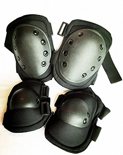 Bargain Crusader Set di ginocchiere tattiche militari per softair, ginocchiere e gomitiere, protezioni per combattimento, paintball, skate, sport all'aria aperta, colore nero, M, set da 4 pezzi