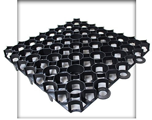 Kieskönig Rasengitter 50x50x4 cm schwarz Rasengitterplatten Rasenwaben Rasenmatten mit Bodenkreuzen Bodenwaben 4 Stück (1 m²)