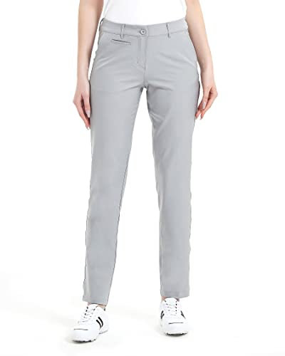 Lesmart Women Pants Golf Ladies Golf Trouser with Pockets Stretch Lightweight Straight Full Length Pants Grey UK 12