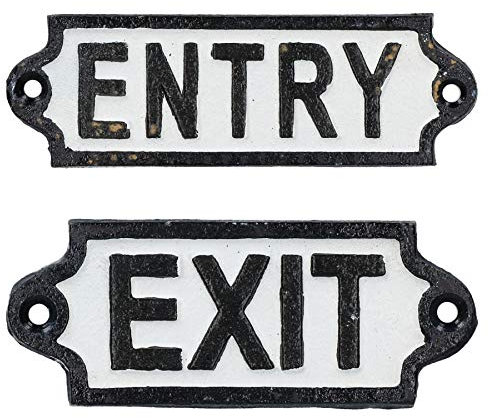 AB Tools Entry und Exit Gusseisen Schild Plakette Tür Wand Zaunpfosten Café Hotel Cafe