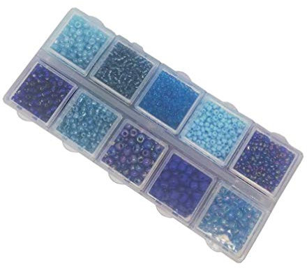 Perlin Rocailles Set Perlen 2mm 3mm 4mm mit Sortierbox 120g Farbtöniges Glasperlen in Box Rundform Perlenset Bastelset Perle zum auffädeln Miniperlen (Blau)