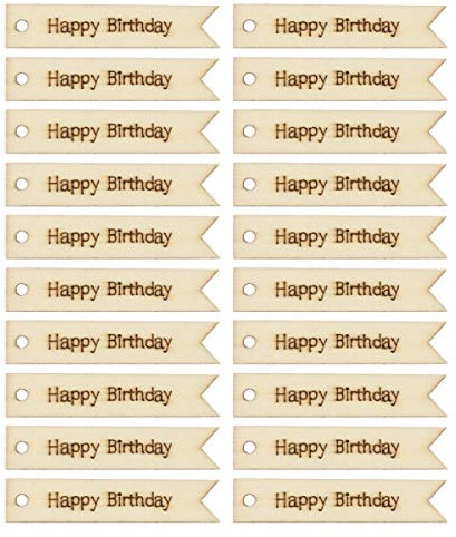 NUOBESTY 60pcs Wood Card Wooden Tags Crafts Carved Letters Wooden Slices Cutouts with Holes Wood Tags for Birthday (Happy Birthday)
