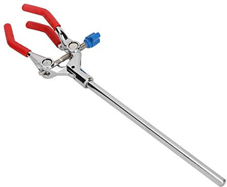 Flask Clamp, 11in Three Prong Rubber Coated Head Adjustable Clamp Retort Stand Condenser Holder for Condenser Laboratory Flask