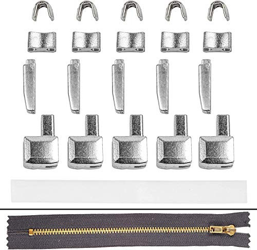 Kit Ripara Zip per Cerniere #3, Terminali Superiori e Inferiori Zip di Ricambio, Confezione da 5, Articoli Merceria, Fermo Superiore e Inferiore per Cerniere Lampo METALLO, per Giacca, Zaino, Felpa