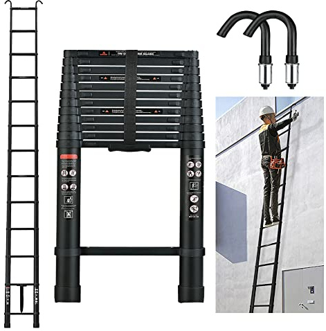 6.2M Telescopic Ladder 20.3ft Extension Ladder with Hooks, Portable Loft Ladders Aluminium, Extendable 15 Steps, Multi-Purpose Collapsible Ladder for Home Attic Gutters