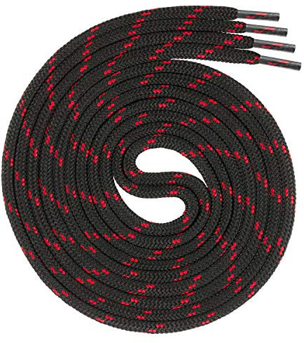 Swissly runde schwarz rote Schnürsenkel für Arbeitsschuhe und Trekkingschuhe aus 100% Polyester, Farbe: schwarz rot, Länge: 210cm