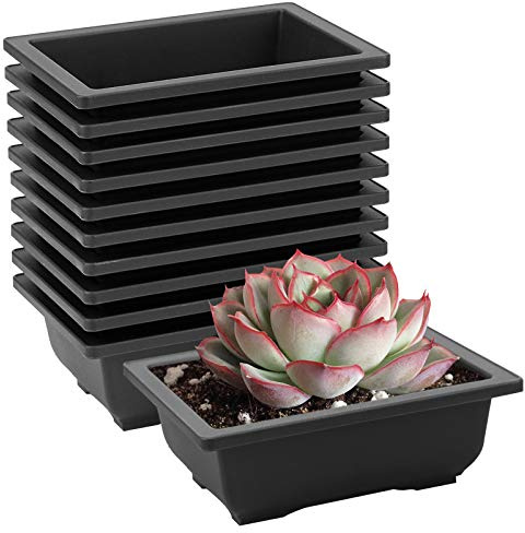 HOZEON Paquete de 30 macetas rectangulares de plástico de 6.5 pulgadas, maceta de cultivo de alta calidad, macetas de bonsái para jardín, patio, oficina, balcón, decoración del hogar, interior y