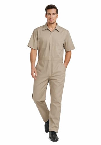 TopTie Herren Arbeitsoverall Kurzarm Overall Herren Arbeitskleidung mit Elastischem Bund