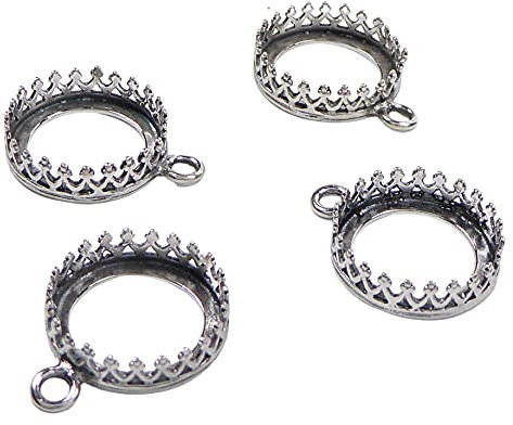 XieXie 4 Stück 925 Sterling Silber oxidized Anhänger Rohling mit 12 mm Fassung mit Öse für Ohrringe, Charms und Anhängern