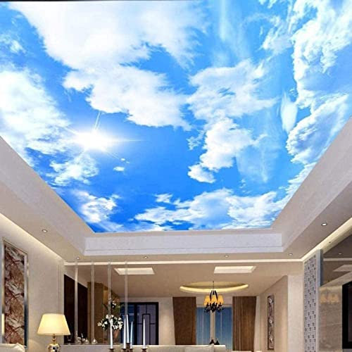 Dzwangzc Himmel Decke 3D Tapeten Weiße Wolken Wandbild Schlafzimmer Wohnzimmer Ktv Bar Wandpapier Selbstklebend Blauer Hintergrund Wandmalerei 350cm x 245cm (Breite x Höhe)