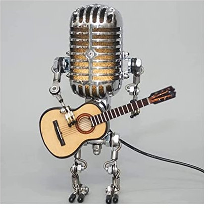 GDYJP Microphone Robot Desk Lamp,Metal Microphone Robot Lamp with Mini Guitar,Robot Touch Dimmer Lamp,Vintage Light Home Decor Nightstand Desk Lamp for Bedroom,Bar,Restaurant (Color : Yellow)