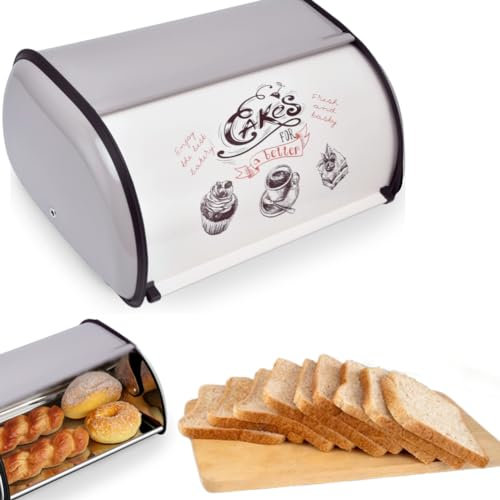 Porta Pane da Cucina, Portapane Moderno, Contenitore per Pane in Acciaio Inossidabile Opaco con Coperchio Arrotolabile