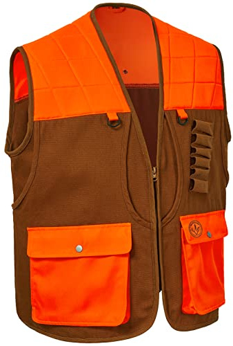 BASSDASH Upland Game Field Water-Resistant Bird Hunting Vest with Multi Pockets Brown/Orange Men Women FV11