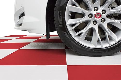 SOGI PAV-02-RO Kit piastrelle in PVC per pavimento officina, garage - 50x50 cm - 1 mq - 10 mq - 50 mq - 100 mq - colore rosso (1 mq = 4 piastrelle)