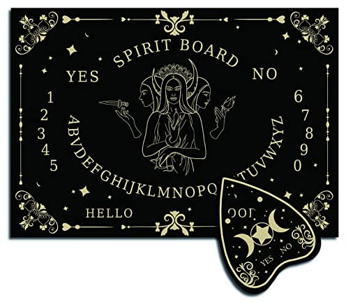CREATCABIN Sprechende Ouija-Bretter Holz Pendelbrett Mit Planchette Schwarze Wünschelrute Wahrsagerei Holz Geister-Brettspiel-Kit Geisterjagd Metaphysische Für Heidnische 11.8 x 8.3 Zoll-Mondgöttin