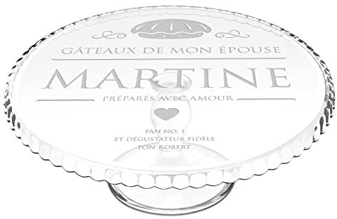 Maverton Plateau à gâteau Rond - Plat sur Pied avec Gravure pour Elle - Présentoir gâteau personnalisé - pour Femmes - Souvenir pour Anniversaire - Assiette décorative