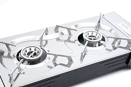 TruWare Gaskocher 2-flammig – Campingkocher mit zwei Kochfeldern & Piezozündung – Doppelgaskocher für MSF-1A Kartuschen – Kocher für Camping, Balkon, Garten, Festival, Outdoor (Nur der Gaskocher)