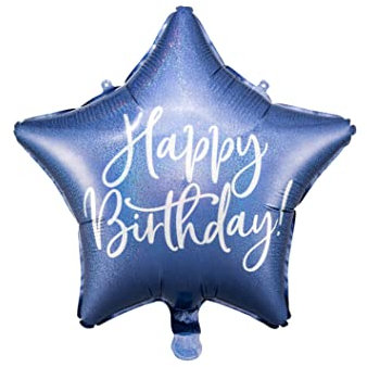 Folienballon Happy Birthday Stern blau Ballon Geburtstag Dekoballon Luftballon Blau Deko Geburtstag blauer Ballon Stern 40cm