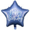 Folienballon Happy Birthday Stern blau Ballon Geburtstag Dekoballon Luftballon Blau Deko Geburtstag blauer Ballon Stern 40cm