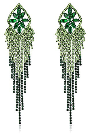 EVER FAITH Quaste Ohrringe Fransen baumeln Sparkle Marquise Strass Kristall lange baumelnden Kronleuchter Statement für Damen Mädchen Grün Schwarz-Ton