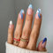 24PCS French False Nails Short, Almond Shape Stick-on Blue White Wavy Lines Press-on With Glue Stickers, Removable Glue-on Set for Women Girls Nail Art Accessories