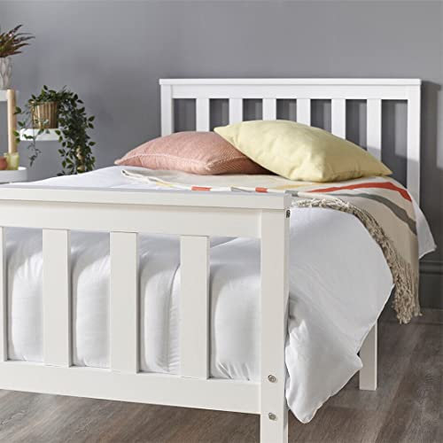 XEO HOME White 4ft Small Double Wooden Bed Frames Pine Solid Wood Furniture with Cooling Gel Memory Foam Mattresses (Small Double Bed & Cooling Gel Mattress)
