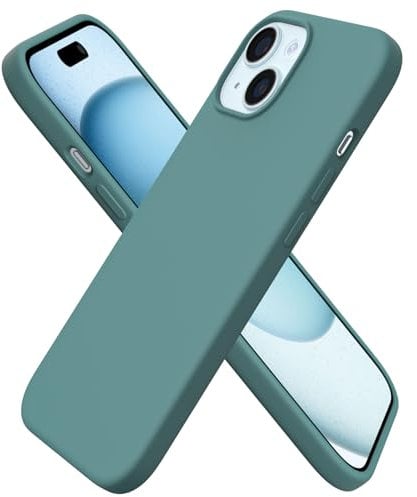 ORNARTO Compatible with iPhone 15 Case 6.1, Slim Liquid Silicone 3 Layers Full Covered Soft Gel Rubber 15 iPhone Case Cover 6.1 inch-Pine Green