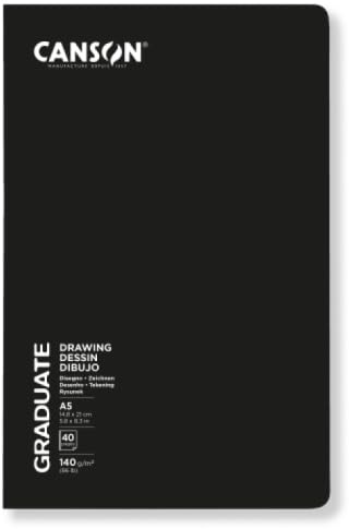 Canson® Graduate Zeichenblock, 20 Blatt, 14,8 x 21 cm, 140 g/m², leichtes Körnungspapier, weiß, 5 Stück