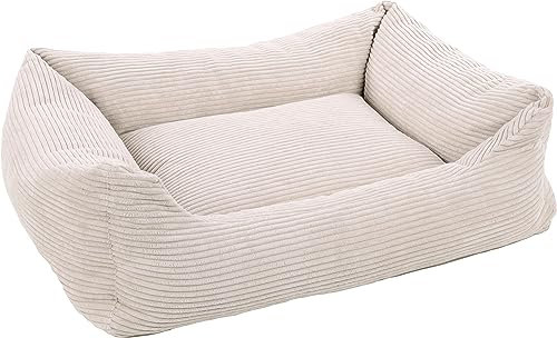 Flamingo Rechteckiges Velutto-Körbchen Beige – 100 x 80 cm, ideal für mittelgroße Hunde wie Cocker Spaniel, Border Collie, Welsh Corgi und Beagle, luxuriöser Komfort und Premium-Qualität