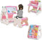 DREAMADE 3-in-1 Kinder Staffelei mit Hocker, doppelseitige magnetische Zeichentafel mit Bücherregal, 2 Boxen & 4 bunten Markern, verstellbare Maltafel mit Sitz, für Kinder 1-5 Jahre (Rosa + Weiß)