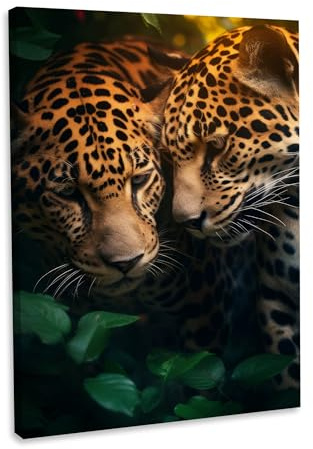 Hustling Sharks® Tierbild „Jaguar Romantic“ – Leinwand | XXL Tierbild im Hochformat, Jaguar Bild, Wandbild Tiere, Jaguar Leinwand, Bilder Deko Wohnzimmer, Bilder Deko Wand