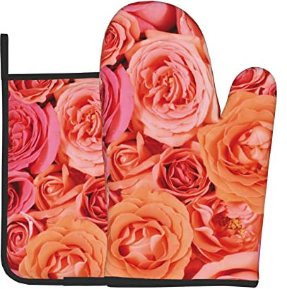 Ofenhandschuhe und Topflappen, Orange Rose, wasserdicht, hitzebeständig, Küchenhandschuhe zum Kochen, Backen und Grillen, 2 Stück