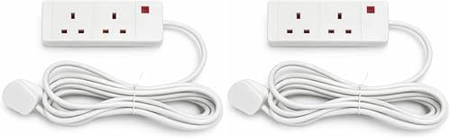 STATUS White Extension Lead | 6m Extension Cable with 2 Sockets with Neon Indicator | S2W6MS8 (Pack of 2)