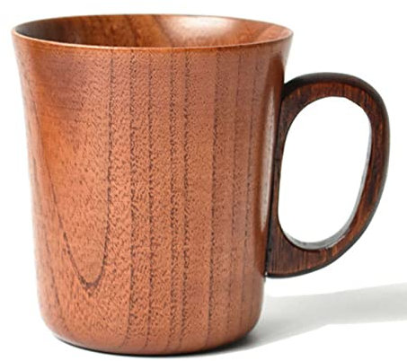PiWine Beer Mugs Set,Japanese Jujube Wood Mug with Handle, Personality Drinkware Cup for Coffee/Beverage,Vintage Wooden Mugs for Beer Coffee Drinks Milk Etc-9 * 9cm-300-400ml
