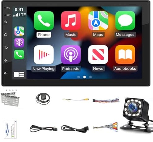 Auto Estéreo Doble DIN Compatible con Carplay de Apple y Android Auto con conexión inalámbrica Auto Radio Android 11 de 7, Bluetooth, Cámara de Respaldo, Mirror Link, GPS/WiFi/USB, Radio FM/RDS