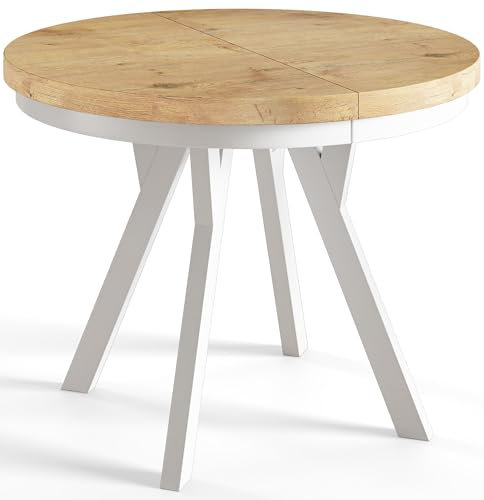 AlpiMeble Tavolo Rotondo Allungabile EVO - Tavolo da Pranzo Allungabile - Piano in laminato da 36 mm - Gambe in Faggio - Diametro da 120 cm a 220 cm Lancelot