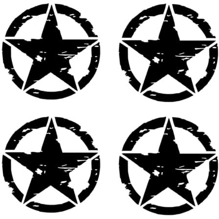 Adesivi Modificati per Auto con Stella a Cinque Punte - 4 Pezzi, Off Road Stickers Militari, Decorazioni per Moto (Nero, 15 X 15 cm)